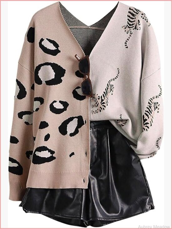 Sweaters - Vintage Leopard Print Button Down Cardigan Sweater Chunky Knit